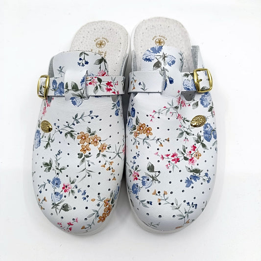 bijele kozne klompe zenske anatomske motiv cvijeca