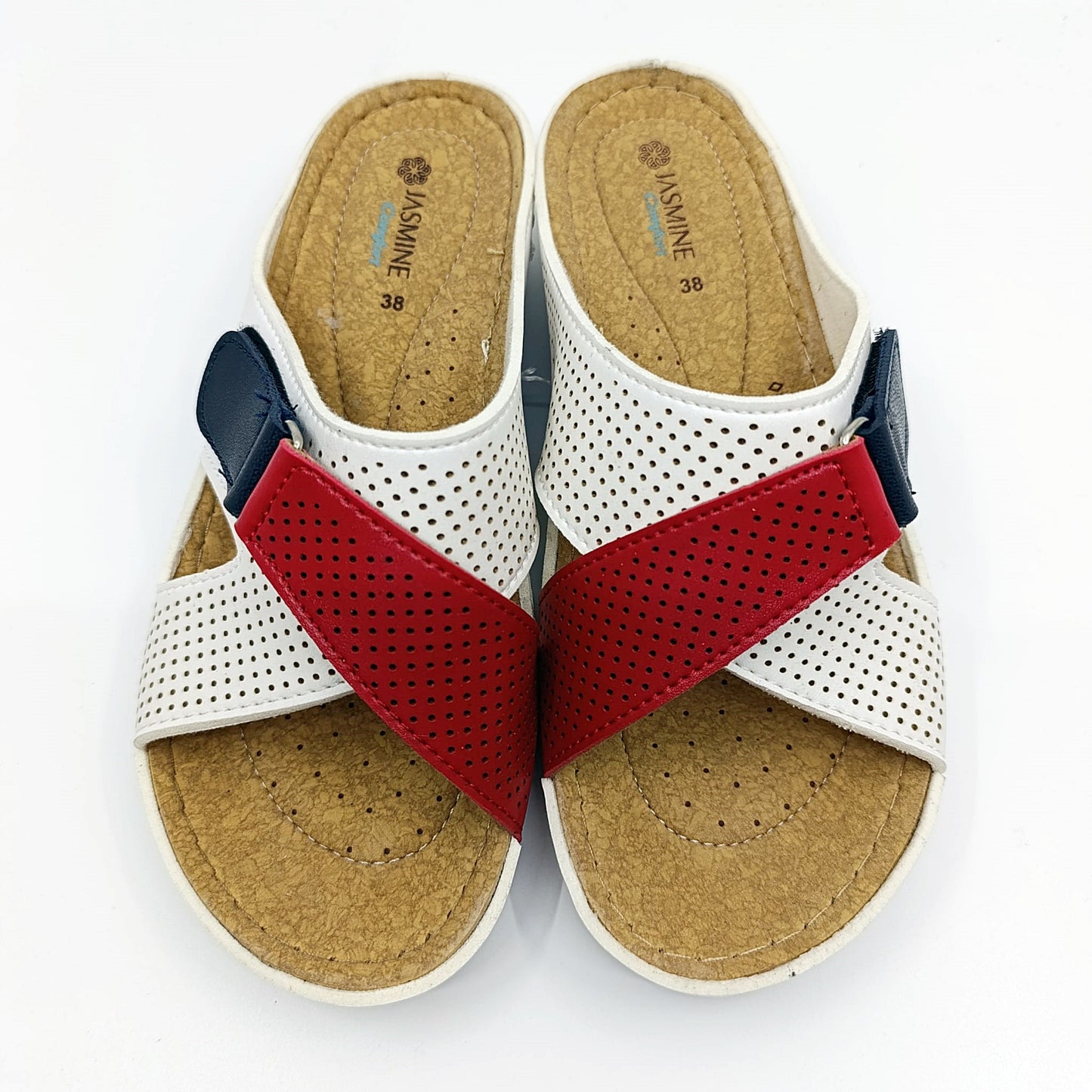 bijelo crvene natikace cicak traka povisena peta