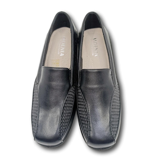 crne kozne slip on papuce povisena peta