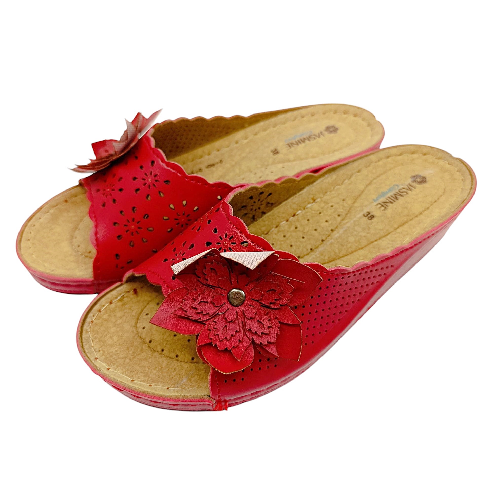 crvene zenske natikace cvjetne ukras povisena peta