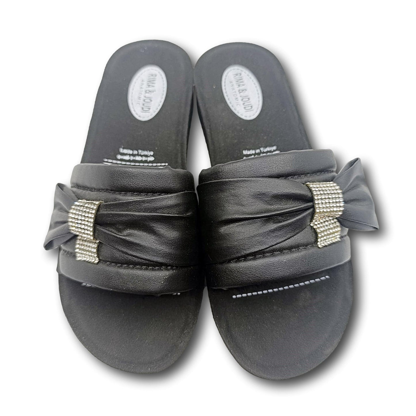 elegantne anatomske papuce crne prednji pogled