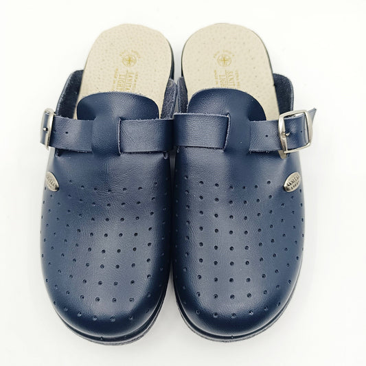 kozne klompe navy blue sanital remen detalj