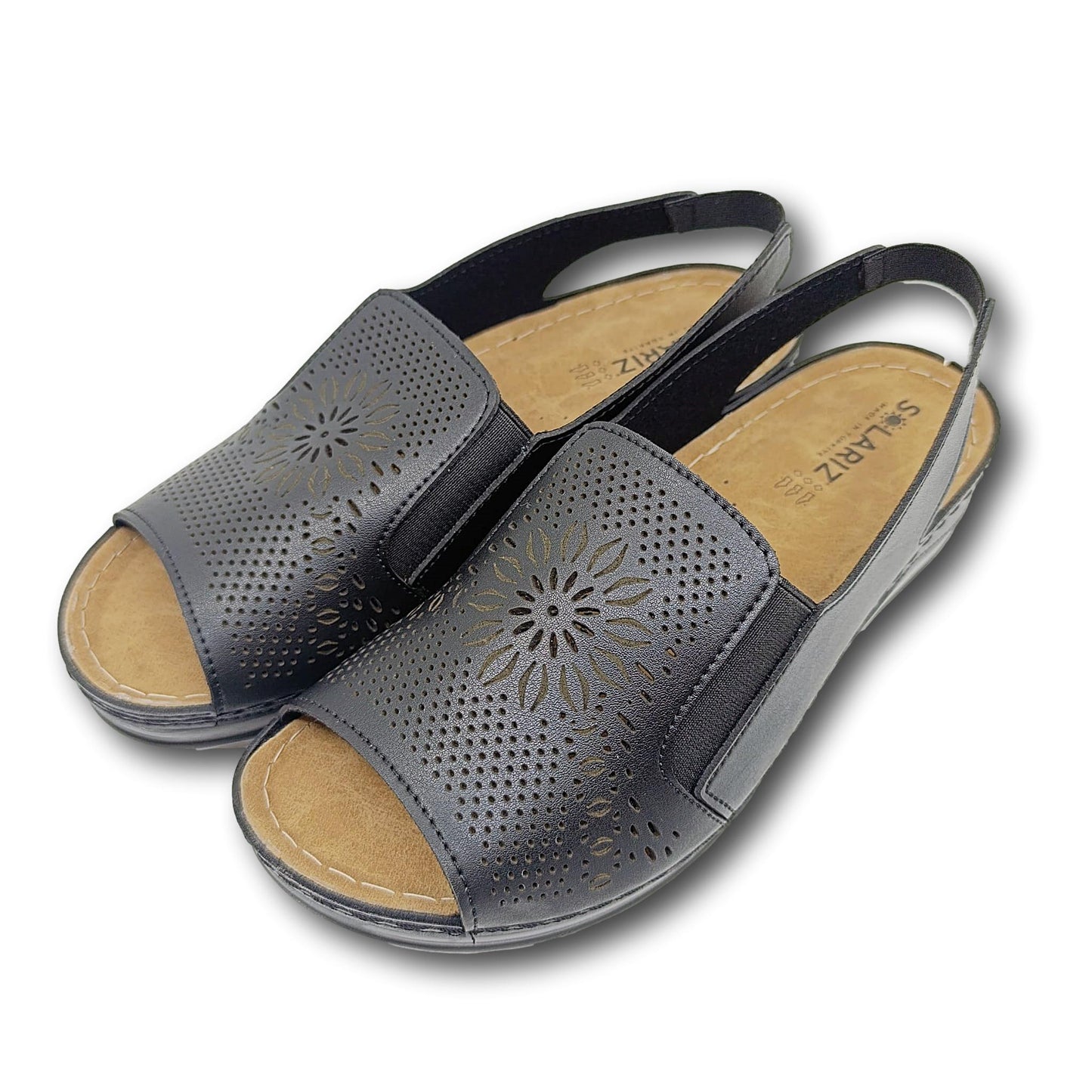 solariz zenske crne perforirane sandale s remenom