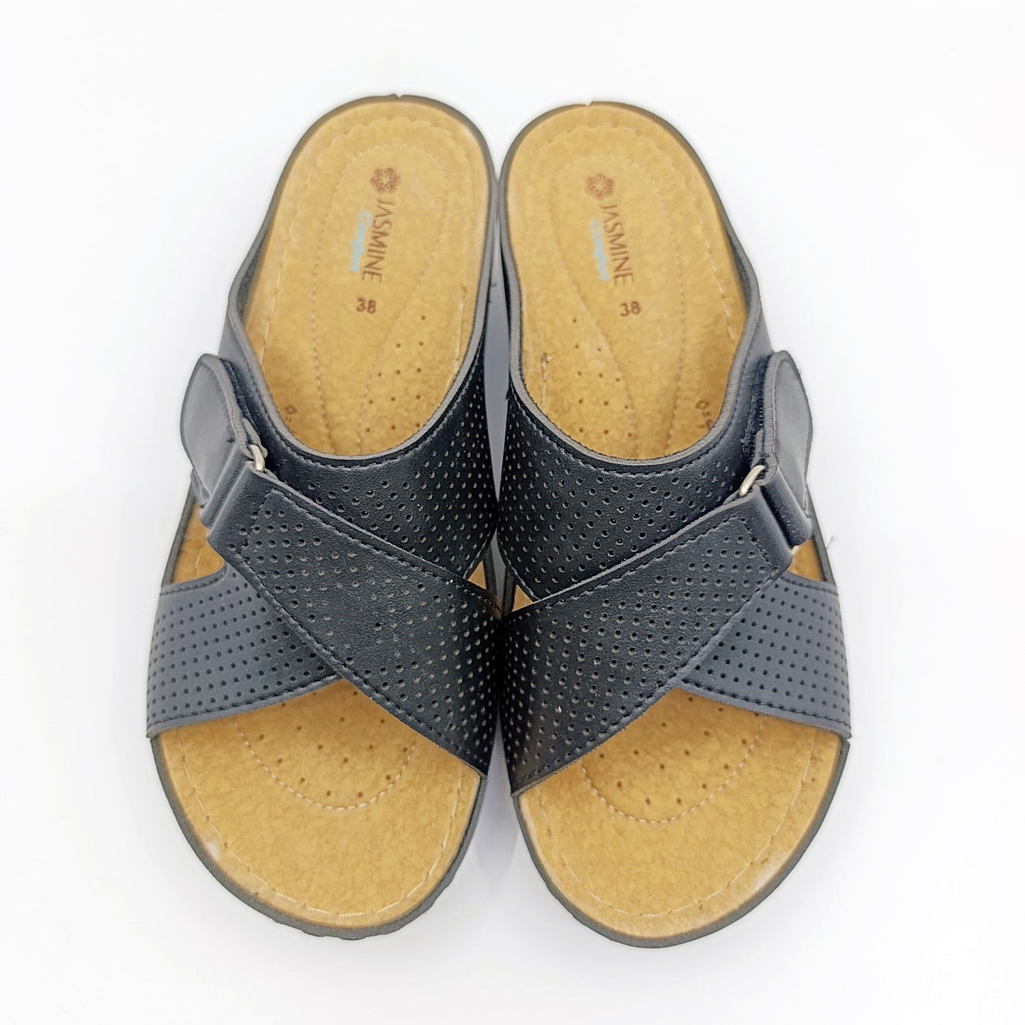 udobne kozne papuce s cicak trakom perforacije crne