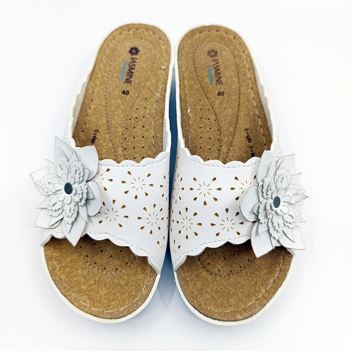 udobne ljetne papuce bijele perforirana koza valoviti rub