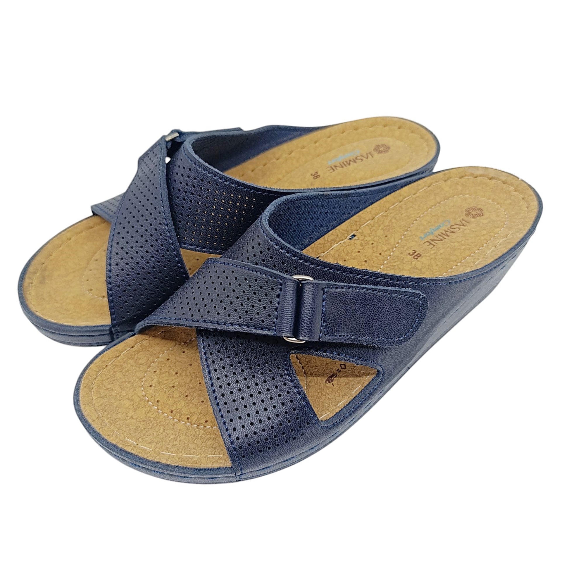 zenske anatomske natikace navy plava umjetna koza profil