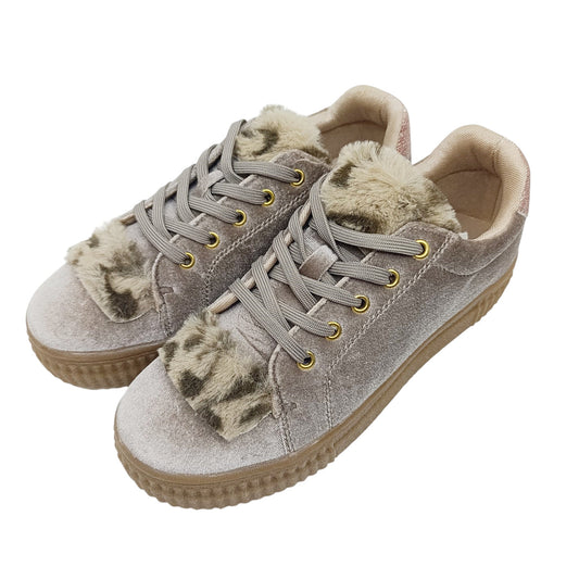 zenske bez sive tenisice leopard krzno platforma