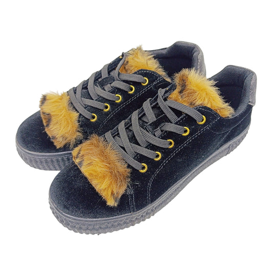 zenske crne tenisice zuto krzno platforma