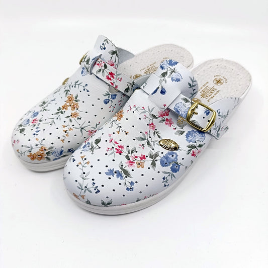 zenske kozne klompe bijele motiv cvijeca velicine 37-41