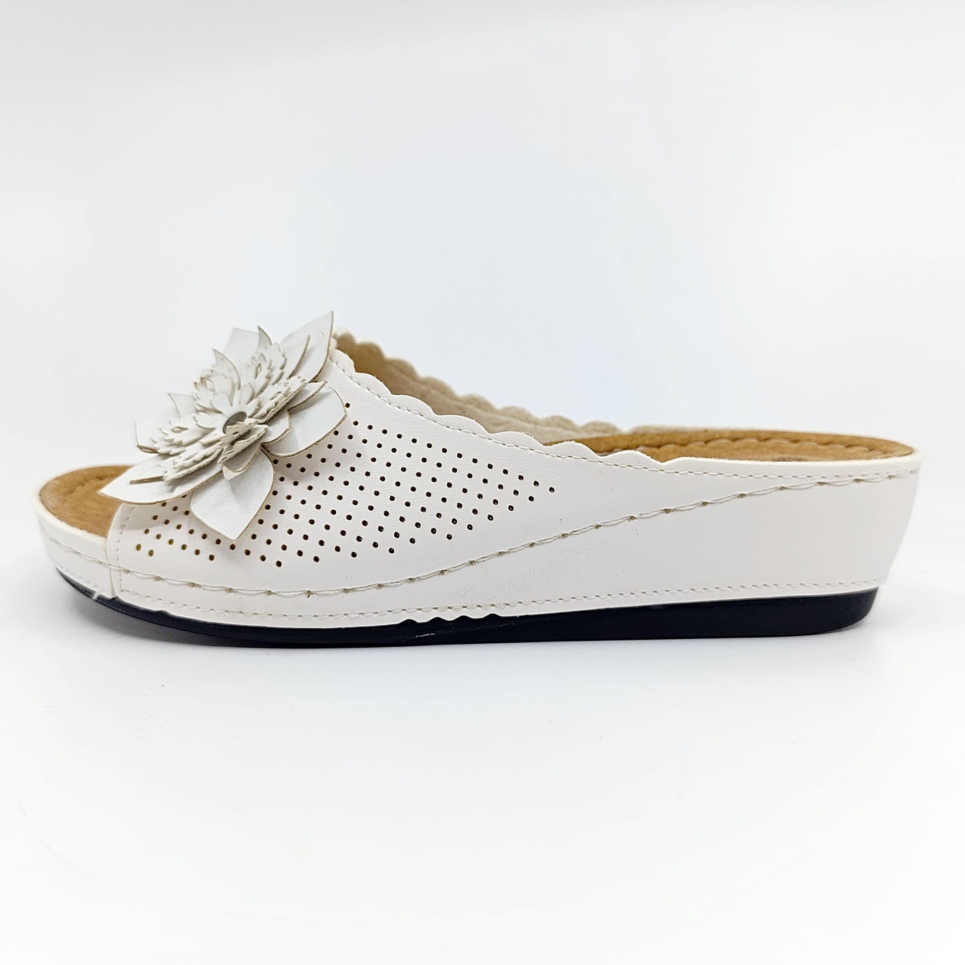 zenske kozne papuce bijele protuklizni djon dekorativni cvijet