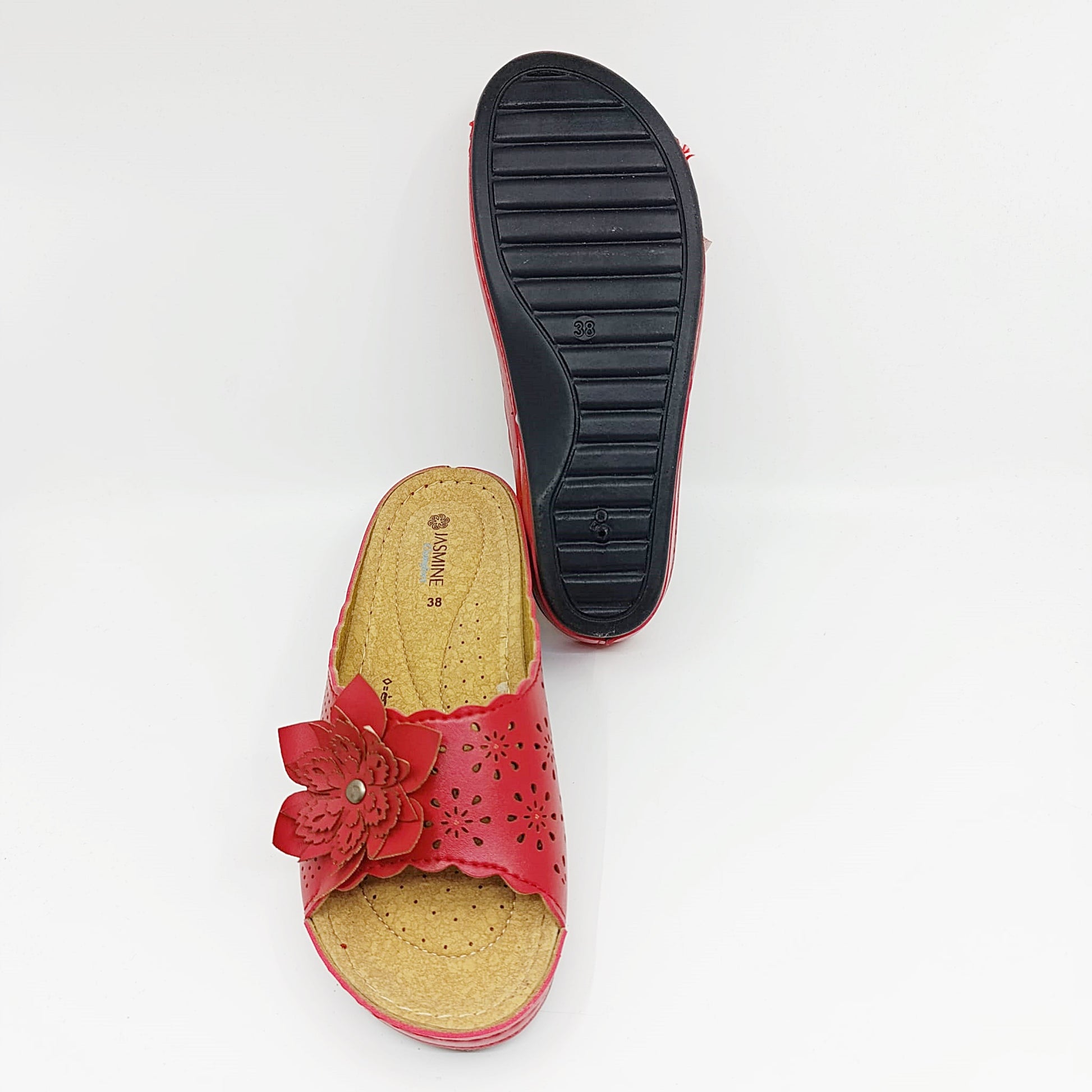 zenske otvorene papuce crvene protuklizni djon dekorativne