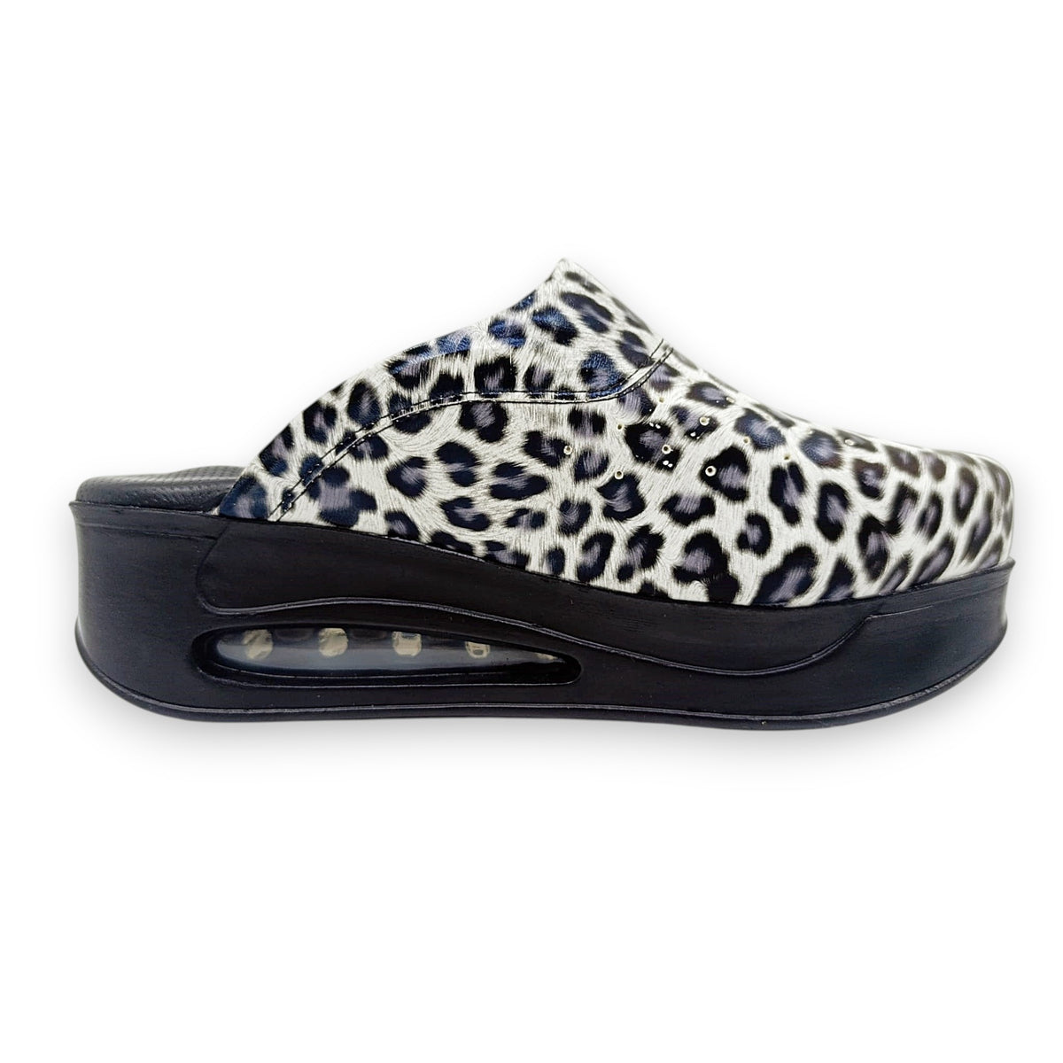 Anatomske profesionalne klompe s leopard printom, sivo-plave s crnim đonom