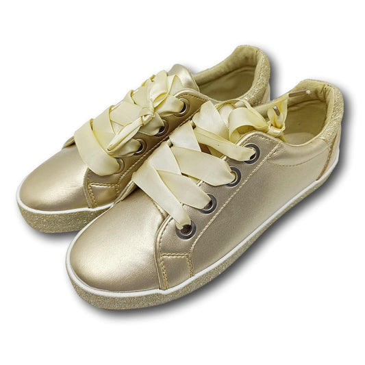 zenske zlatne tenisice sa satenskim vrpcama
