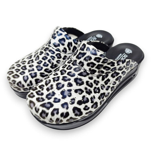 Anatomske profesionalne klompe s leopard printom, sivo-plave s crnim đonom