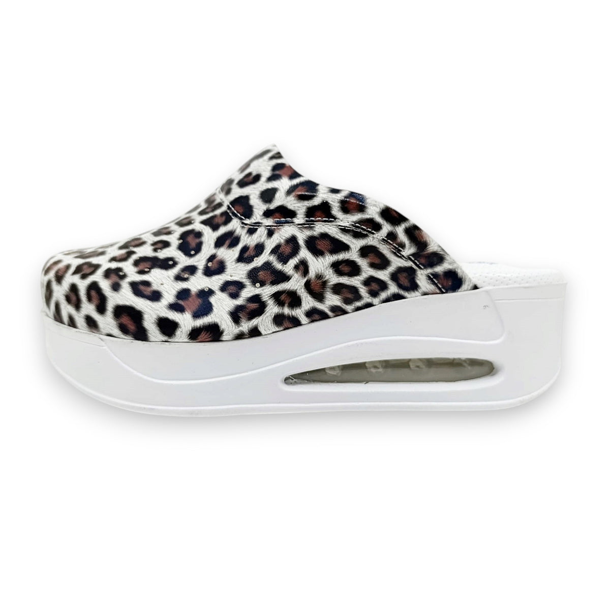 Anatomske profesionalne klompe s leopard printom, smeđe-bijele s bijelim đonom