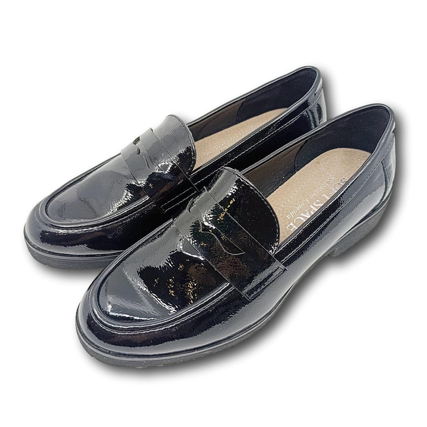 crne lakirane mokasinke zenski penny loafer bocni pogled