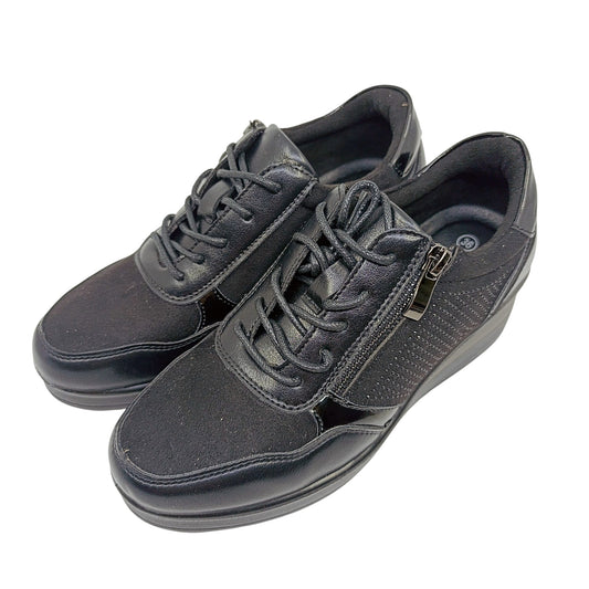 crne zenske cipele platforma topla podstava lak mat