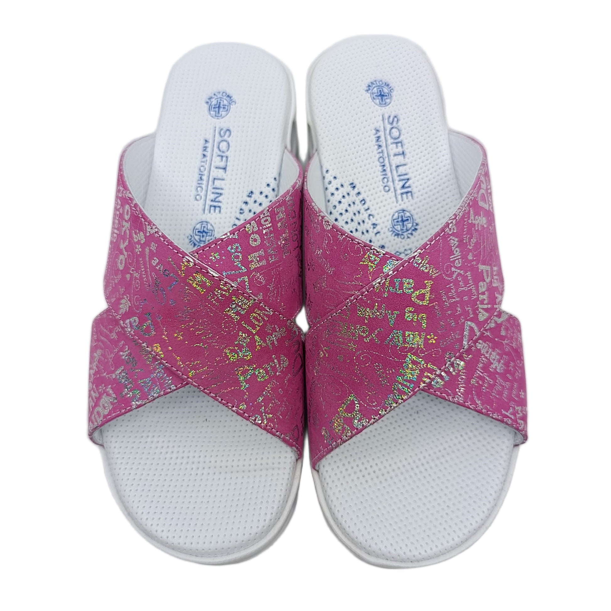 Profilna slika roze ženske natikače s bijelom platformom i zračnim jastukom u đonu.