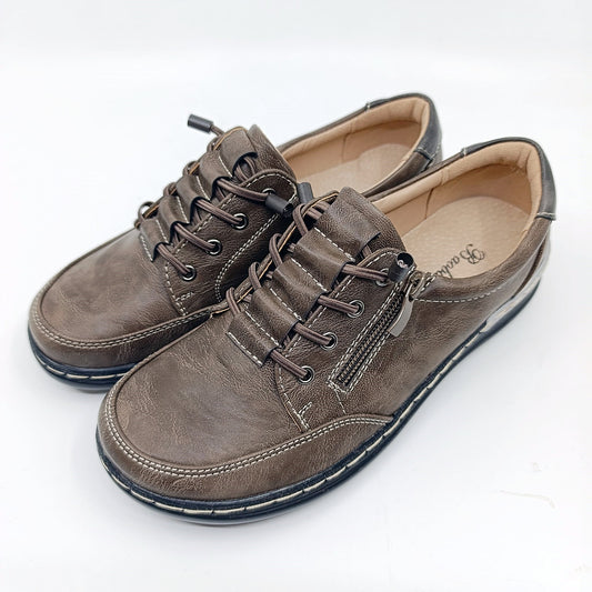 zenske sive cipele vezanje patent zatvarac prava koza tabanica 9708-4 khaki grey